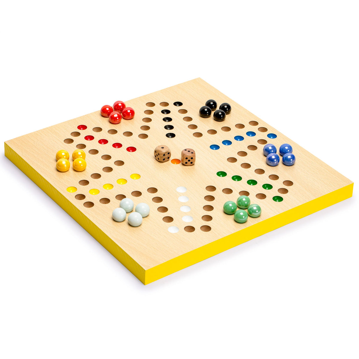 2-in-1 Reversible Ludo and Chinese Checkers Halma Wood and Glass Marble  Game Set - 12