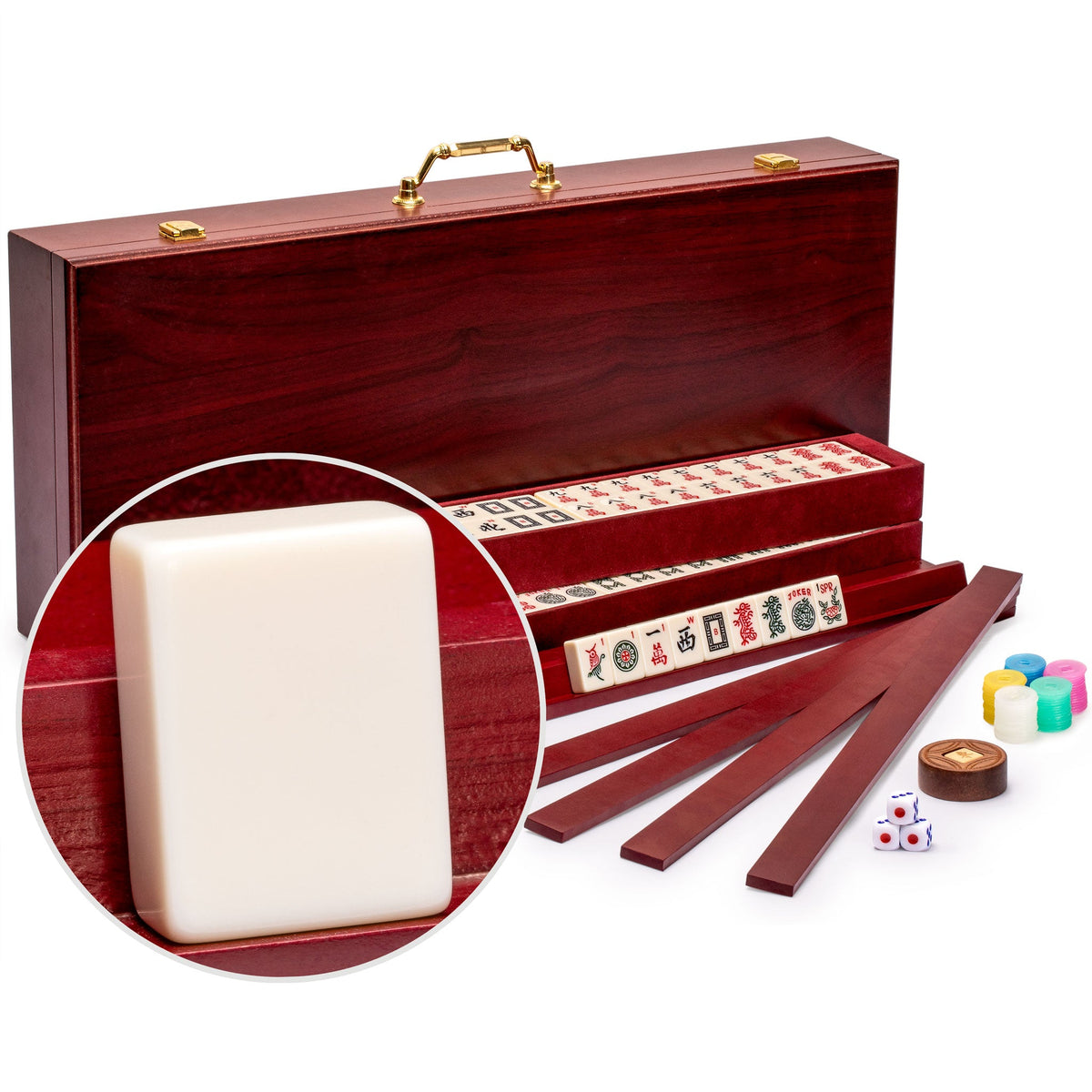 Yellow Mountain Imports American Mahjong Set Mojave Ivory with Brown Soft Case - Four All-in-One Racks with Pushers Wind