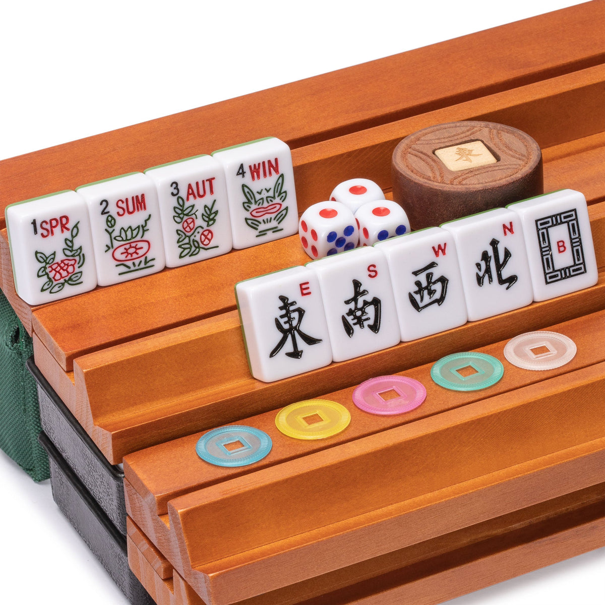 Yellow Mountain Imports American Mahjong Set Mojave Ivory with Brown Soft Case - Four All-in-One Racks with Pushers Wind