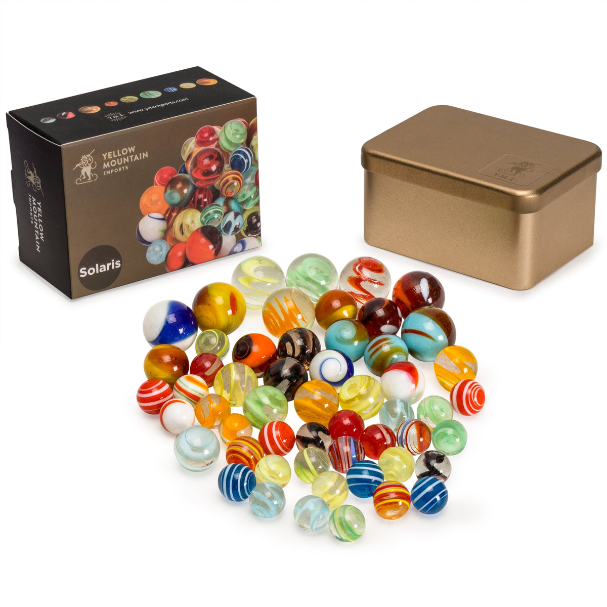 Collector's Series Assorted Marbles Set in Tin Box, Floral – Yellow  Mountain Imports