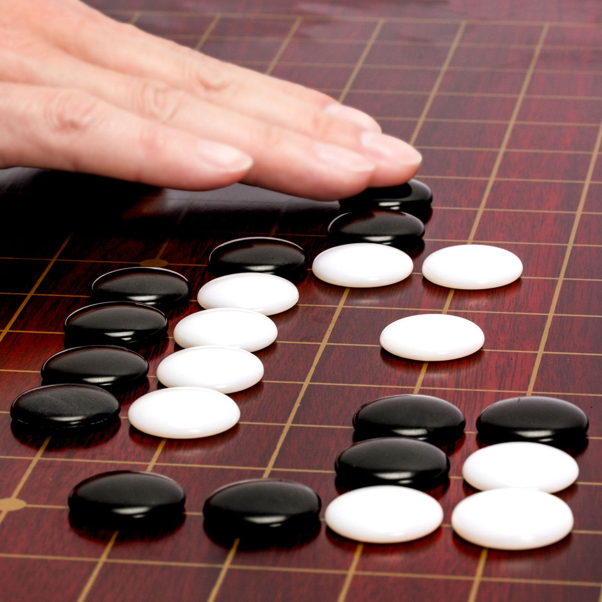 Dark Cherry Veneer 0.6-Inch Reversible Go Game Set Board with Single Convex  Melamine Stones and Jujube Bowls