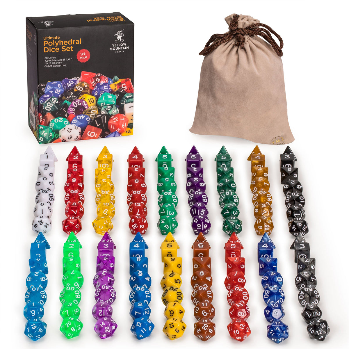 Polyhedral Dice - Set of 126 Multi-Colored Dice for Role Playing