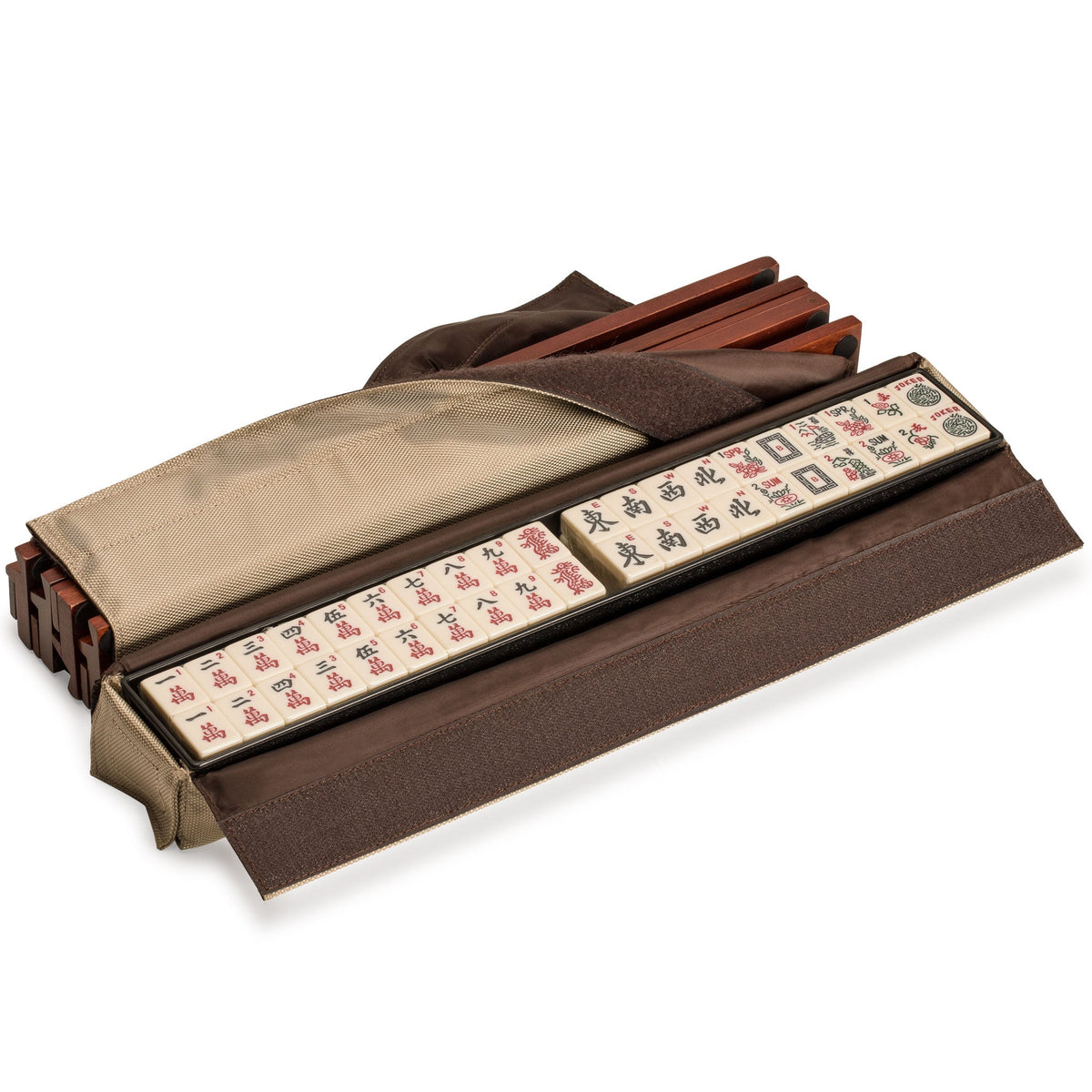 Yellow Mountain Imports American Mahjong Set Mojave Ivory with Brown Soft Case - Four All-in-One Racks with Pushers Wind