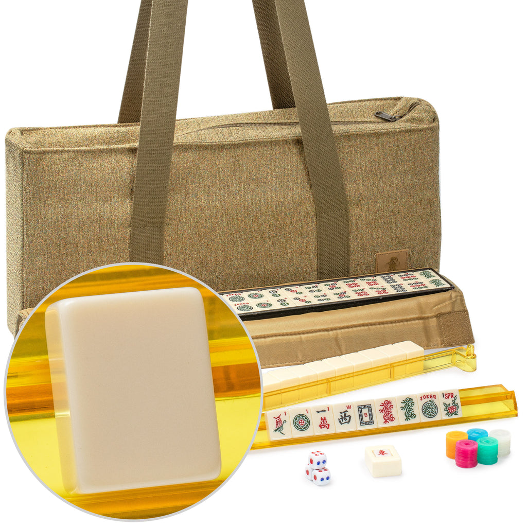 American Mahjong Game Set, "Manzanilla" with Olive Green Soft Case - Racks with Pushers, Scoring Coins, Dice, and Wind Indicator-Yellow Mountain Imports-Yellow Mountain Imports