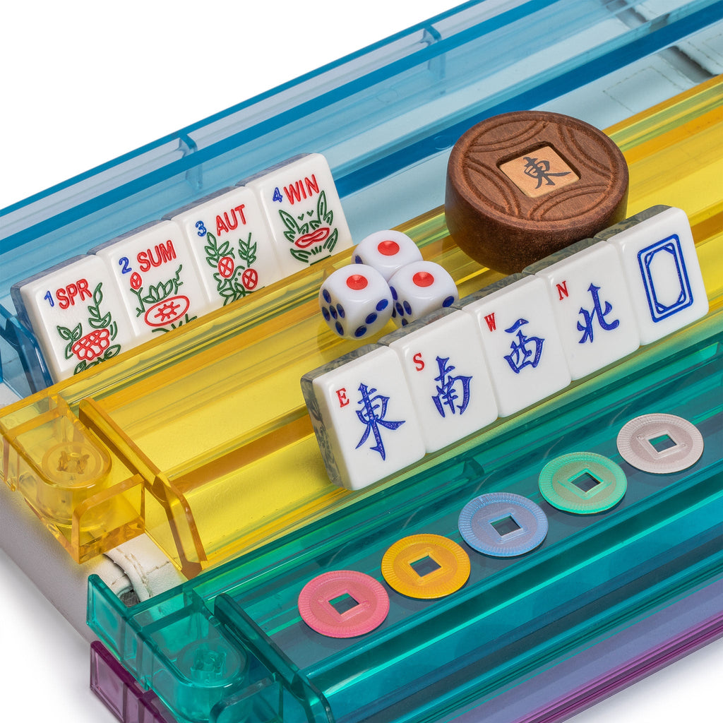 American Mahjong Set, "Chinoise" with Soft Leatherette Case - Racks with Pushers, Scoring Coins, Dice, and Wind Indicator-Yellow Mountain Imports-Yellow Mountain Imports