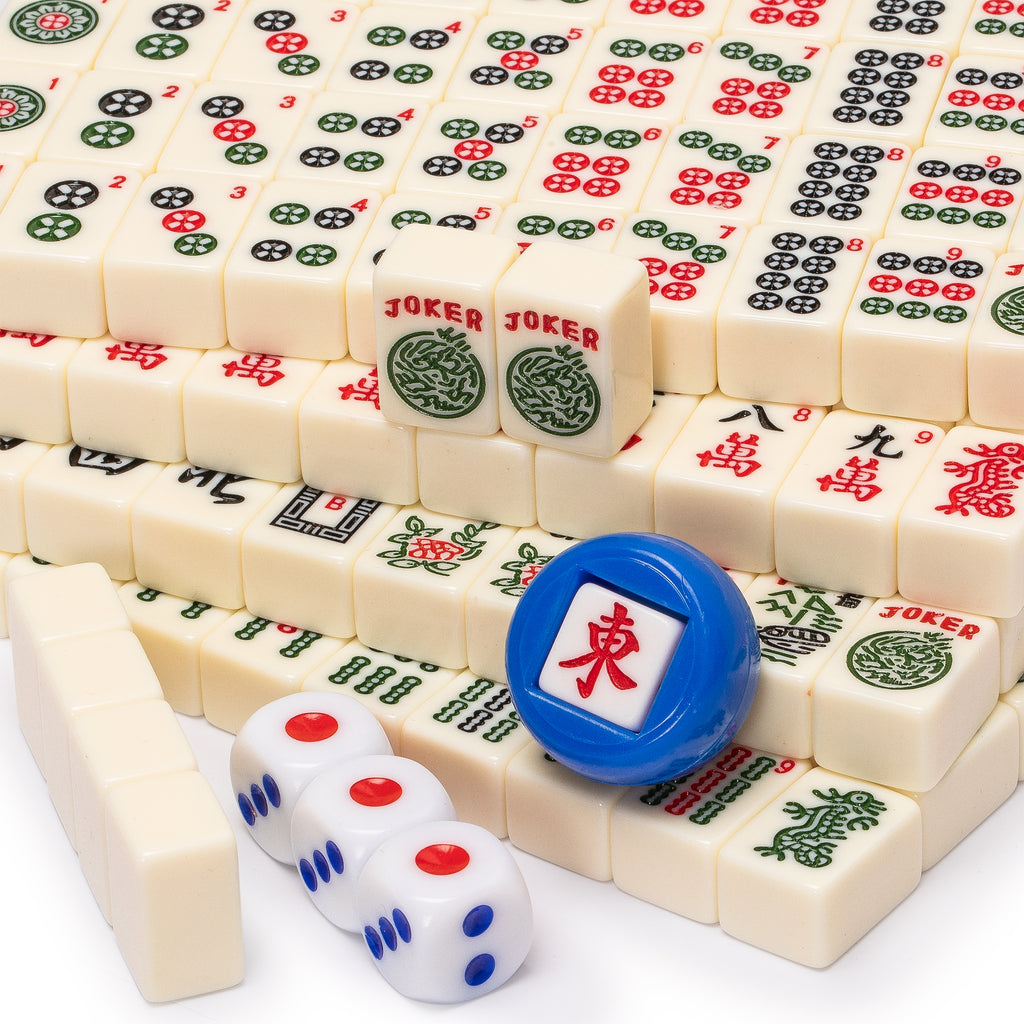 American Mahjong Set, "Classic Mini" with Portable Wooden Case - Four Wooden Racks, Wind Indicator, and Dice-Yellow Mountain Imports-Yellow Mountain Imports