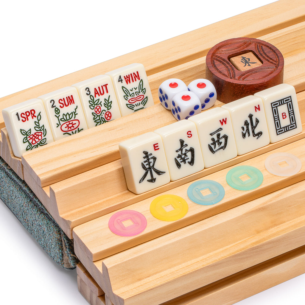 American Mahjong Set, "Heather" with Soft Case - Racks with Pushers, Scoring Coins, Dice, and Wind Indicator-Yellow Mountain Imports-Yellow Mountain Imports