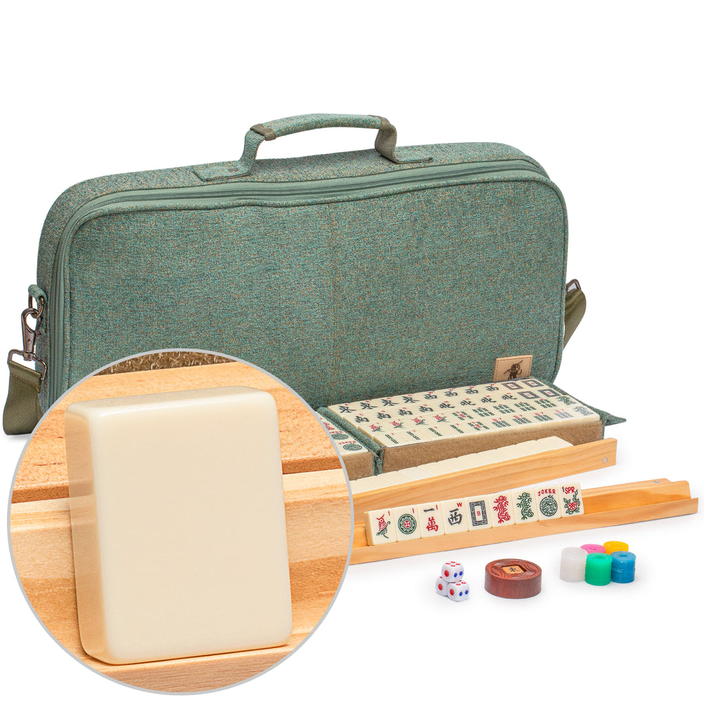 American Mahjong Set, "Heather" with Soft Case - Racks with Pushers, Scoring Coins, Dice, and Wind Indicator-Yellow Mountain Imports-Yellow Mountain Imports