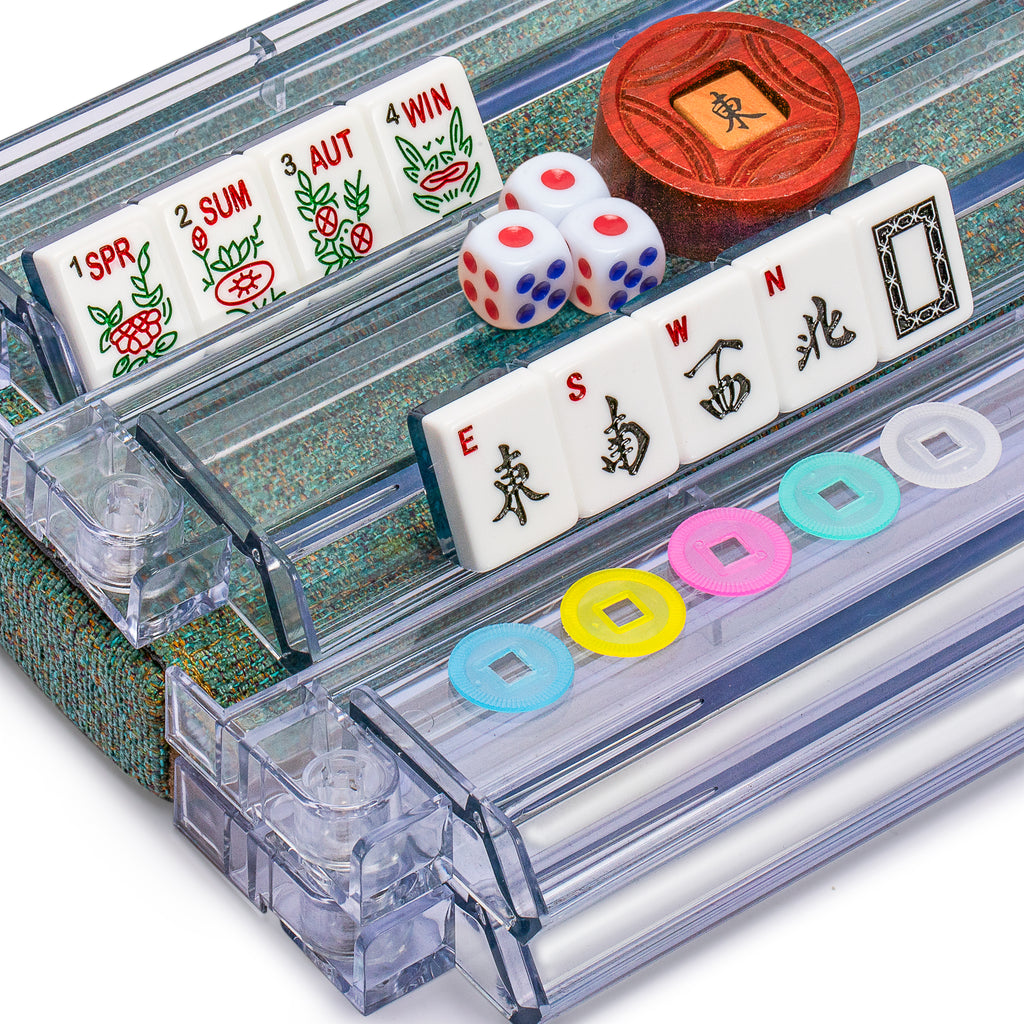 American Mahjong Set, "Oceana" with Heather Teal Soft Case - Racks with Pushers, Scoring Coins, Dice, and Wind Indicator-Yellow Mountain Imports-Yellow Mountain Imports