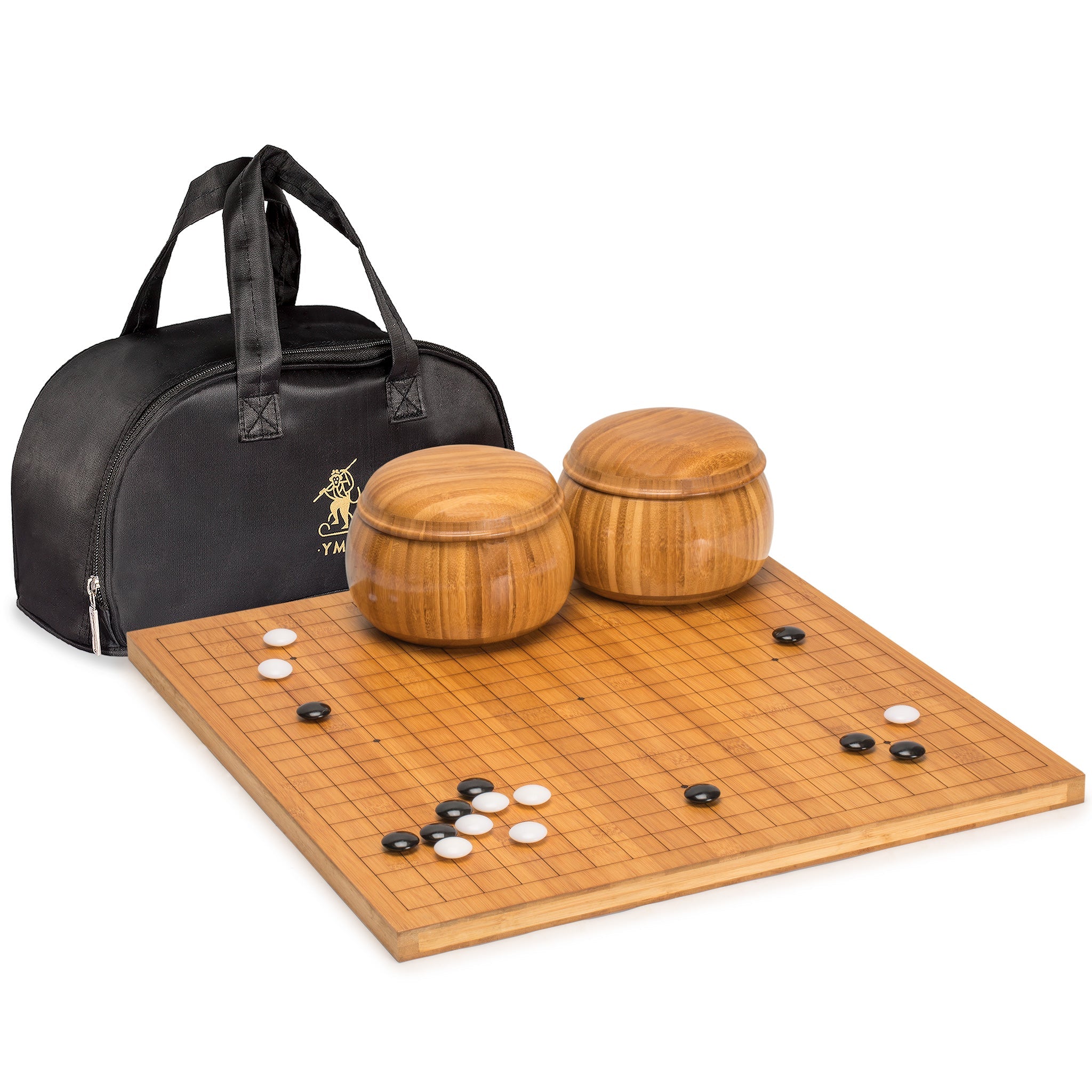 Bamboo Etched Reversible 19x19 / 13x13 Go Game Set Board (0.8-Inch) with  Double Convex Melamine Stones and Bamboo Bowls