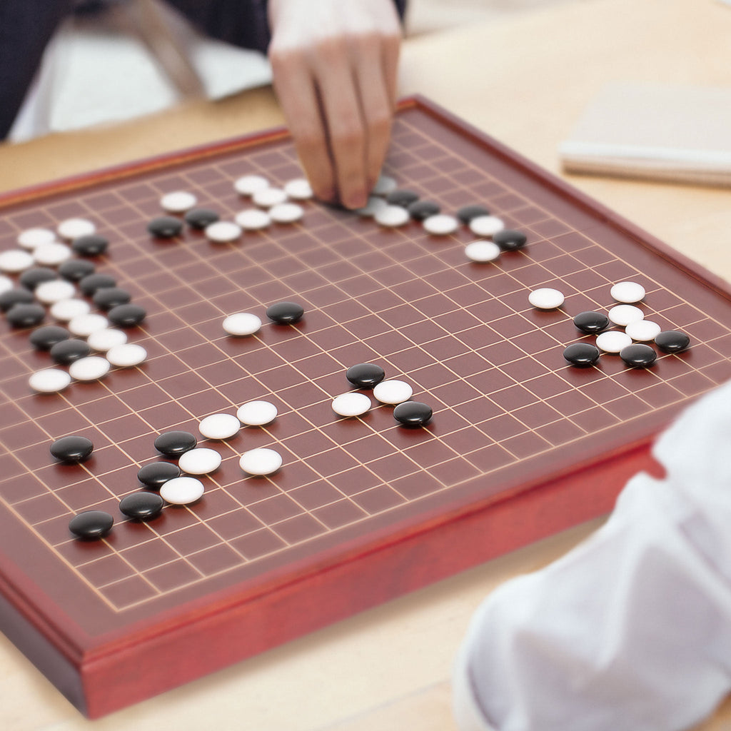 Cherry Wood Pattern 0.8" Folding Go Game Set Board with Double Convex Melamine Stones-Yellow Mountain Imports-Yellow Mountain Imports