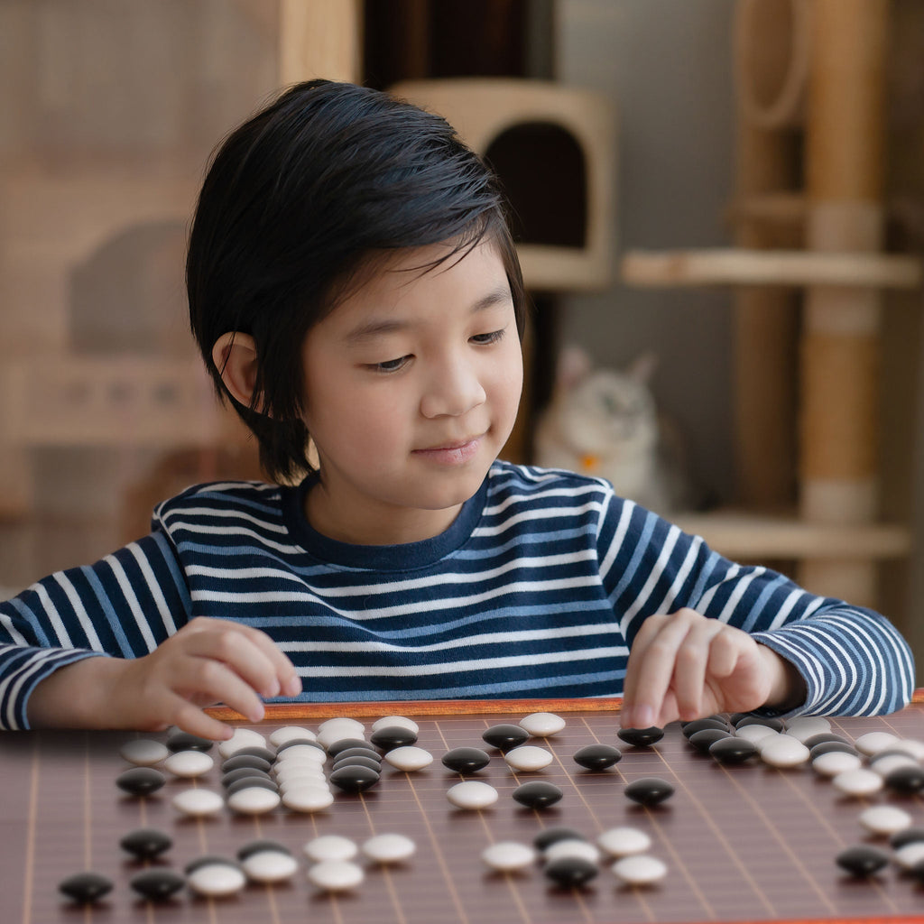 Cherry Wood Pattern 0.8" Folding Go Game Set Board with Double Convex Melamine Stones-Yellow Mountain Imports-Yellow Mountain Imports