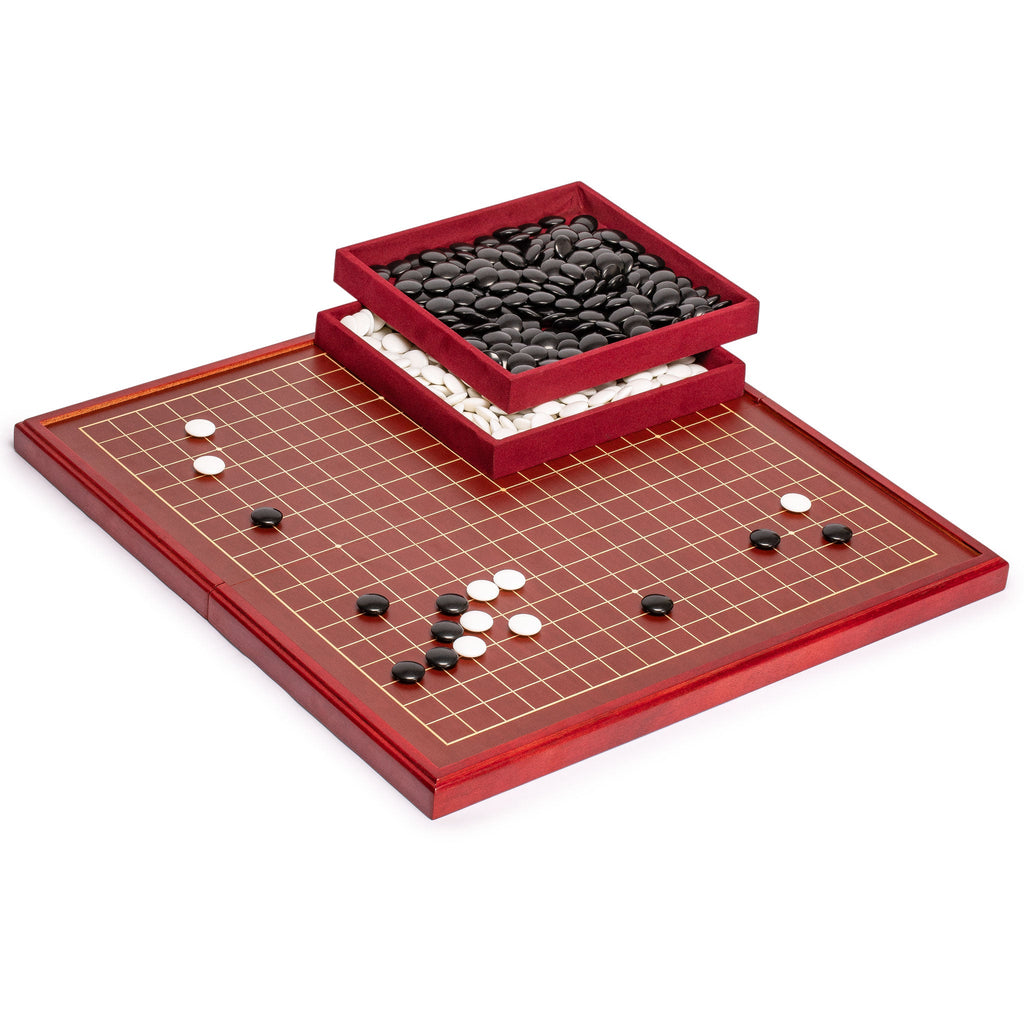 Cherry Wood Pattern 0.8" Folding Go Game Set Board with Double Convex Melamine Stones-Yellow Mountain Imports-Yellow Mountain Imports