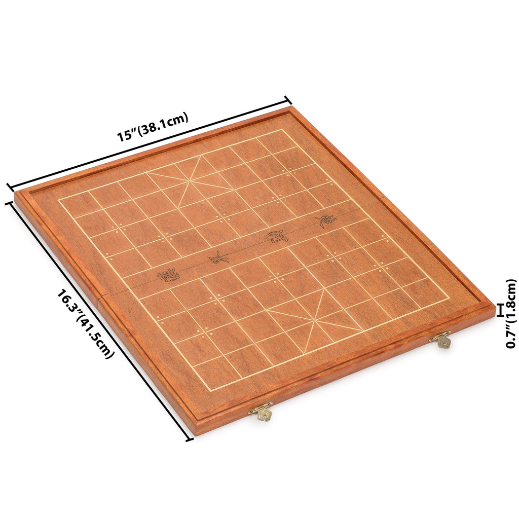 Chinese Chess (Xiangqi) Set with Folding Rosewood Veneer Board (16.3") and Acrylic Playing Pieces-Yellow Mountain Imports-Yellow Mountain Imports