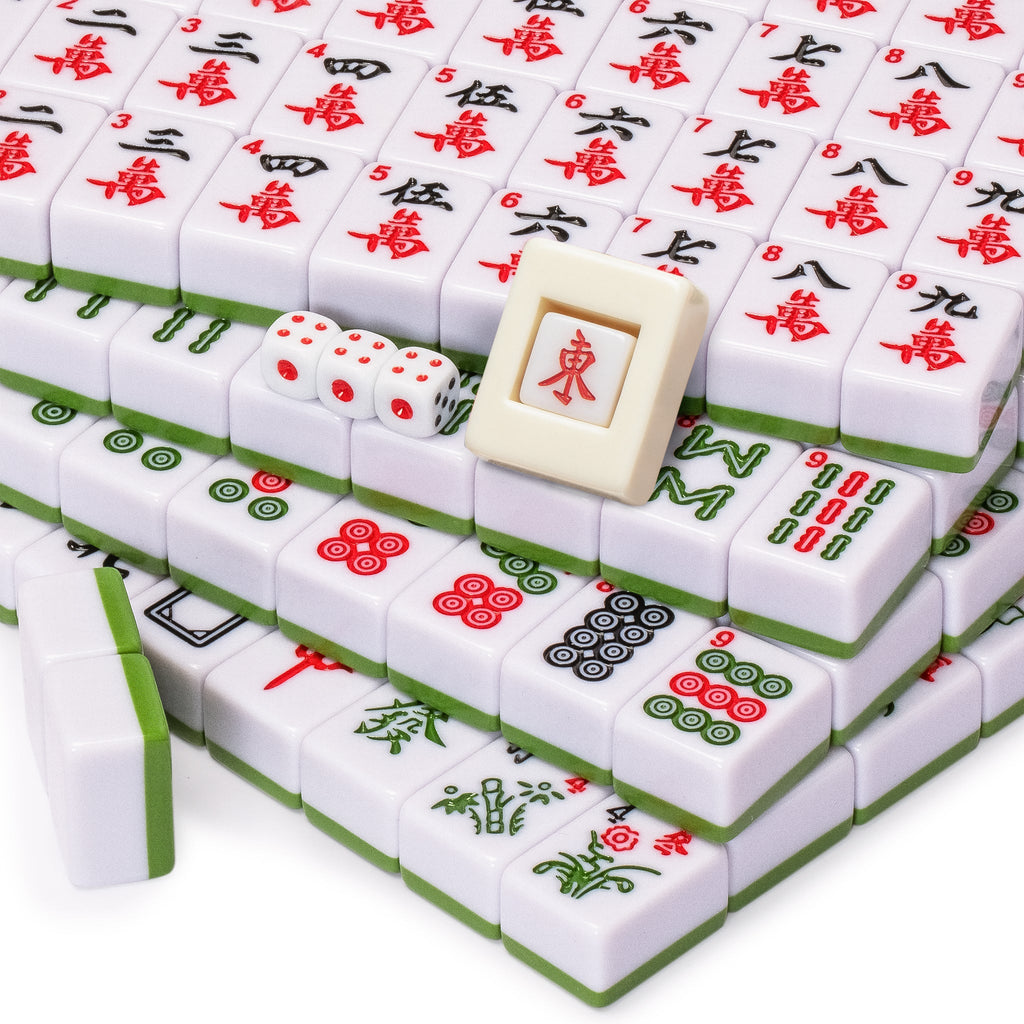 Chinese Mahjong Set, "Bamboo Oasis" with 146 Small Tiles, Red Vinyl Case, Wind Indicator and Dice - for Chinese Style Gameplay Only-Yellow Mountain Imports-Yellow Mountain Imports