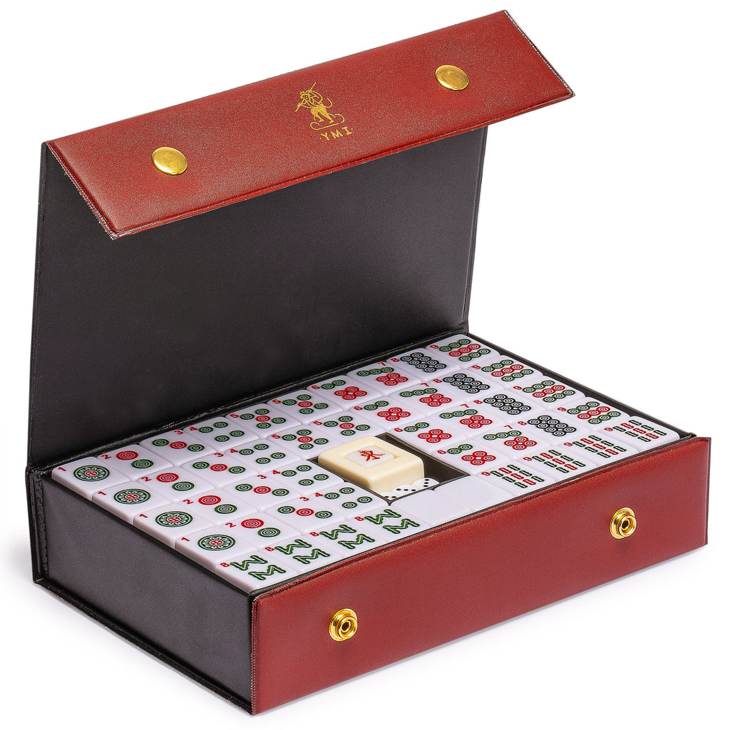 Chinese Mahjong Set, "Bamboo Oasis" with 146 Small Tiles, Red Vinyl Case, Wind Indicator and Dice - for Chinese Style Gameplay Only-Yellow Mountain Imports-Yellow Mountain Imports