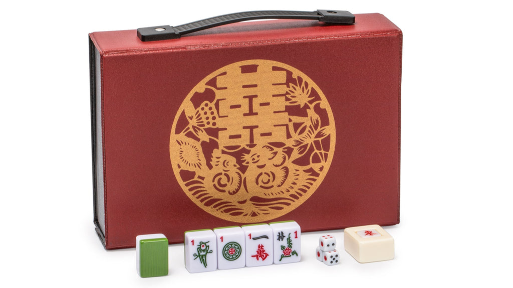 Chinese Mahjong Set, "Bamboo Oasis" with 146 Small Tiles, Red Vinyl Case, Wind Indicator and Dice - for Chinese Style Gameplay Only-Yellow Mountain Imports-Yellow Mountain Imports