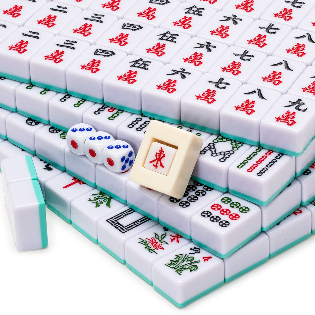 Chinese Mahjong Set, "Celestial Opal" with 146 Medium Tiles, Blue Vinyl Case, Wind Indicator and Dice - for Chinese Style Gameplay Only-Yellow Mountain Imports-Yellow Mountain Imports