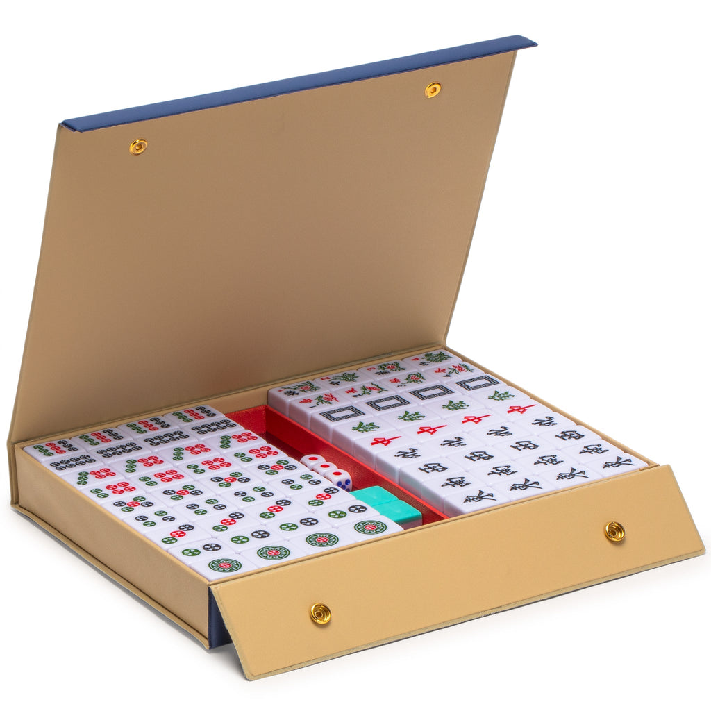 Chinese Mahjong Set, "Celestial Opal" with 146 Medium Tiles, Blue Vinyl Case, Wind Indicator and Dice - for Chinese Style Gameplay Only-Yellow Mountain Imports-Yellow Mountain Imports