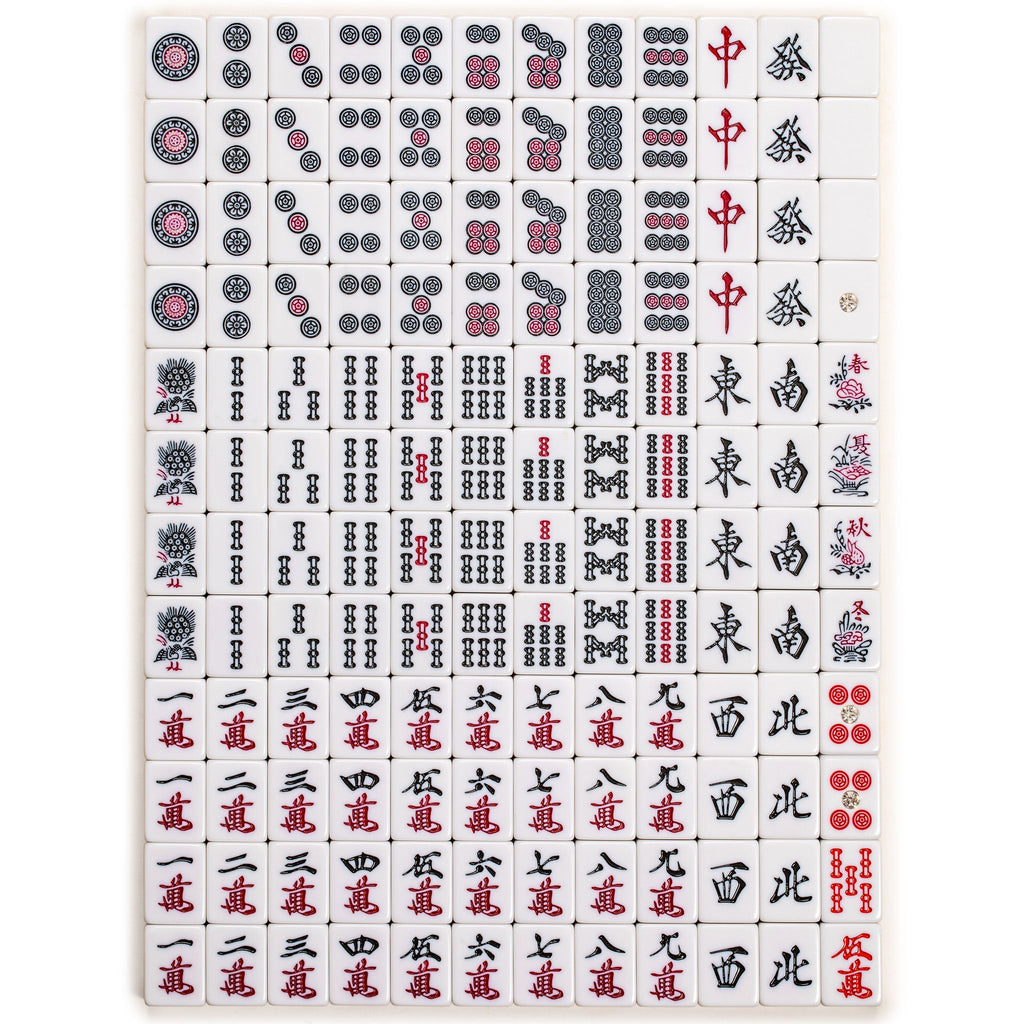 Japanese Riichi Mahjong Set - White and Yellow Large Size Tiles and Vinyl Case - with East Wind Tile, Set of Scoring Sticks, and Dice-Yellow Mountain Imports-Yellow Mountain Imports