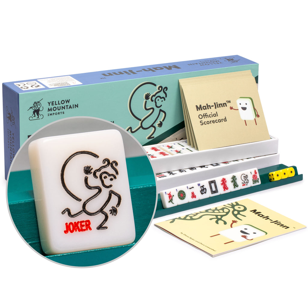 Mah-Jinn, a New Kind of Mahjong for Young Players - Complete Game Set with Tiles, Wooden Racks, Dice, and Illustrated Guide Book-Yellow Mountain Imports-Yellow Mountain Imports