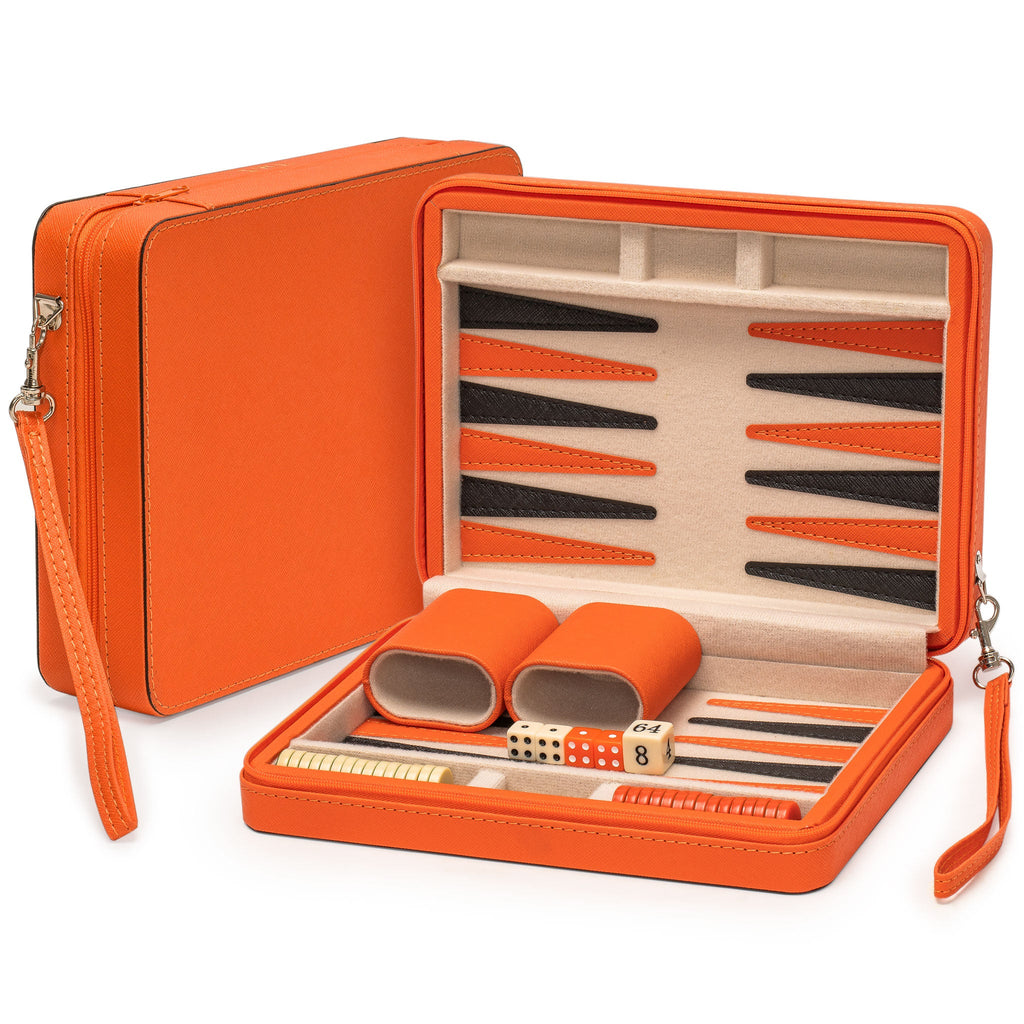 Travel Magnetic Leatherette Backgammon Mini Game Set, "Alanya" - 9"-Yellow Mountain Imports-Yellow Mountain Imports