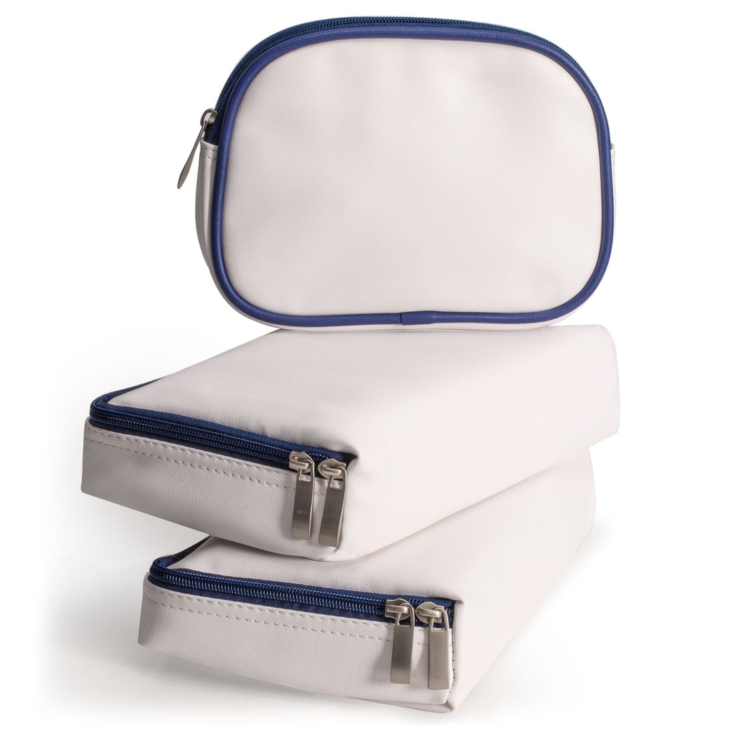 Soft Leatherette Mahjong Case - White with Blue Trim-Yellow Mountain Imports-Yellow Mountain Imports
